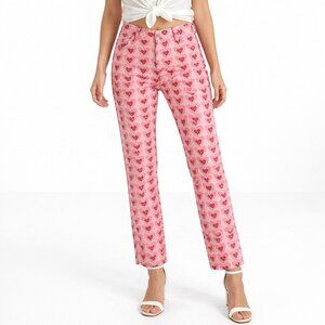 Edikted Pink Heart Straight Leg Jeans Power Of Love Cotton Size S